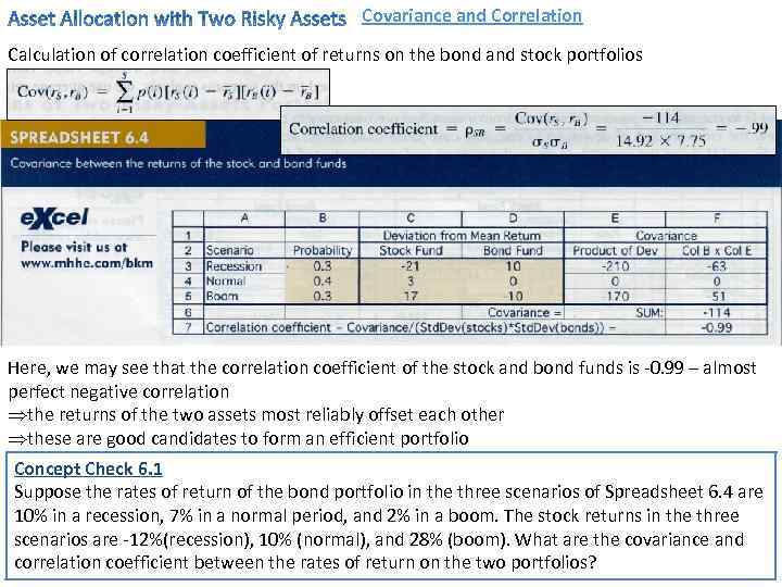 Covariance and Correlation Calculation of correlation coefficient of returns on the bond and stock