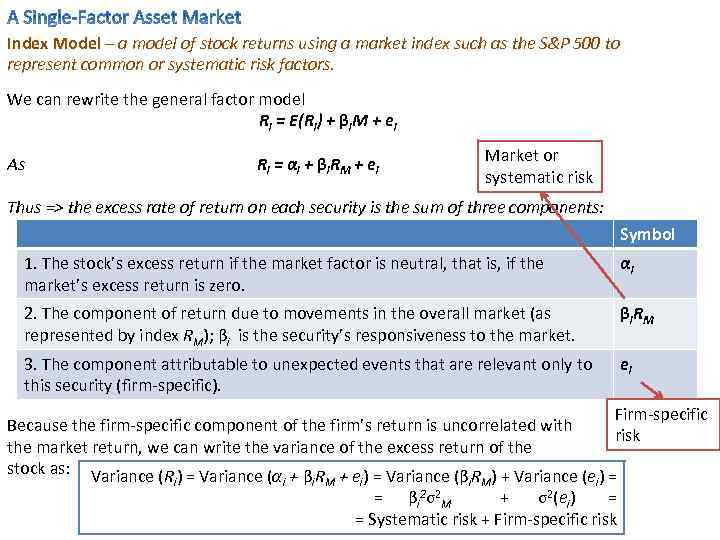 Index Model – a model of stock returns using a market index such as