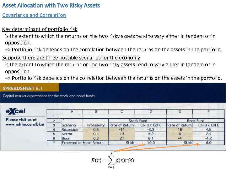 Covariance and Correlation Key determinant of portfolio risk is the extent to which the