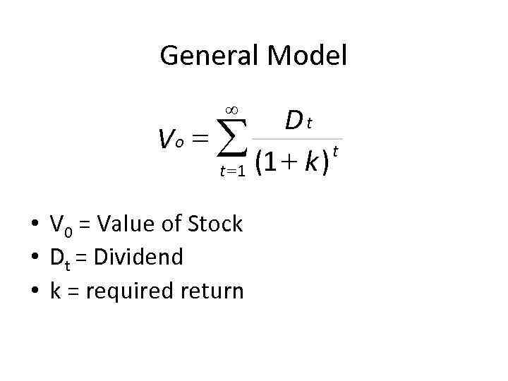 General Model ¥ Dt Vo = å t t = 1 (1 + k