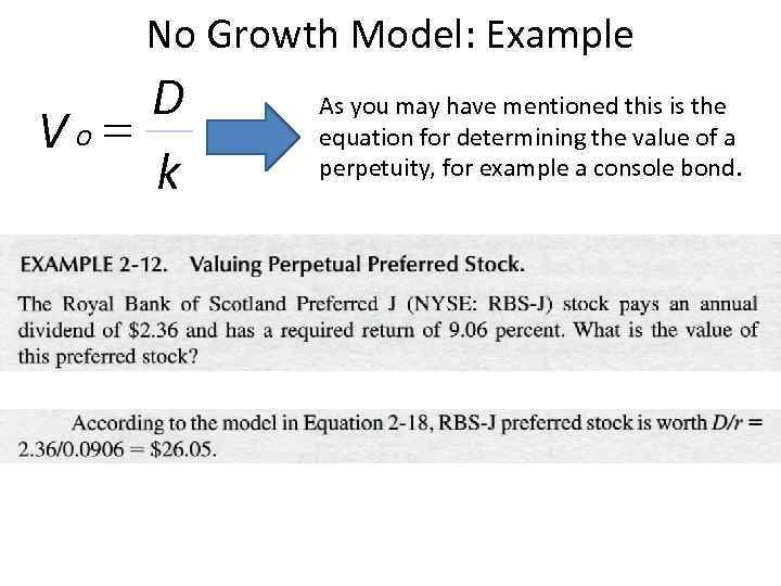 No Growth Model: Example D Vo= k As you may have mentioned this is