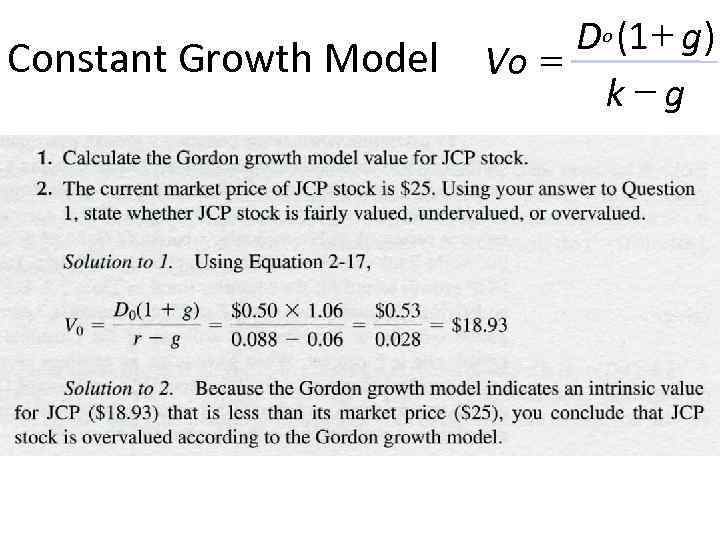 Constant Growth Model D o (1 + g) Vo = k-g 