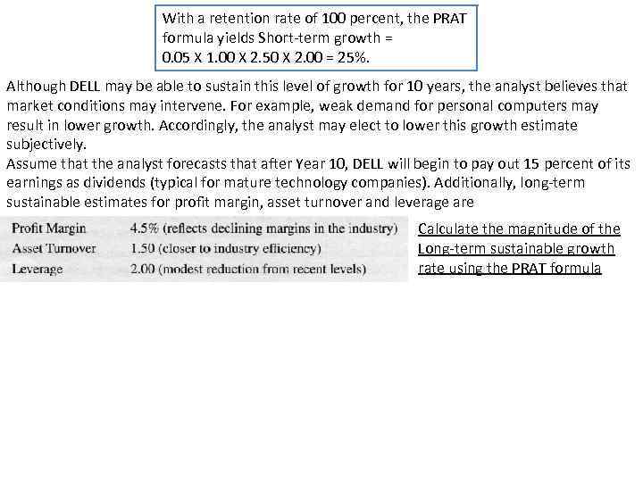 With a retention rate of 100 percent, the PRAT formula yields Short-term growth =