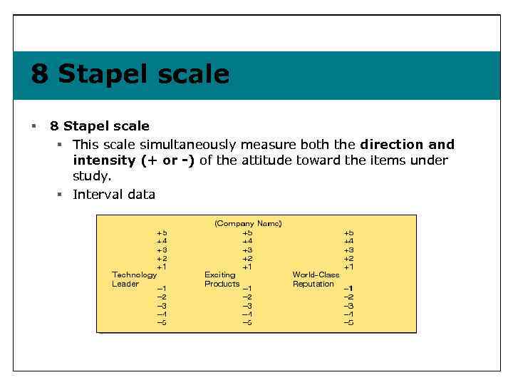 8 Stapel scale § This scale simultaneously measure both the direction and intensity (+