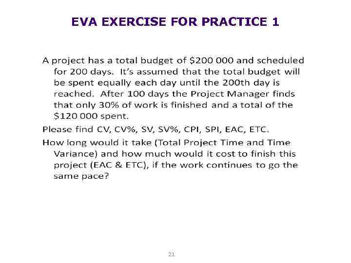 EVA EXERCISE FOR PRACTICE 1 21 