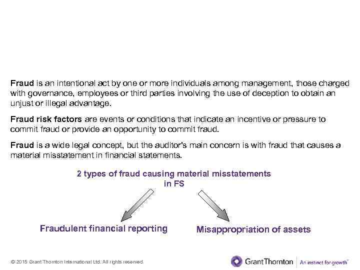 Fraud I. Types of fraud Fraud is an intentional act by one or more