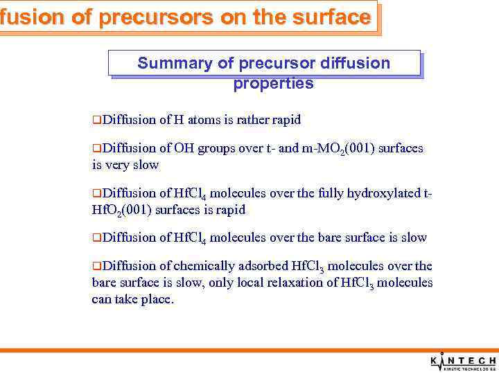 fusion of precursors on the surface Summary of precursor diffusion properties q. Diffusion of