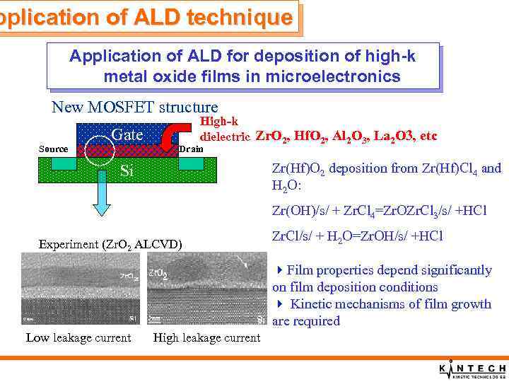 pplication of ALD technique Application of ALD for deposition of high-k metal oxide films