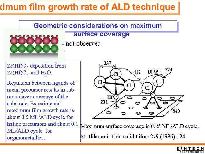 ximum film growth rate of ALD technique Geometric considerations on maximum surface coverage -