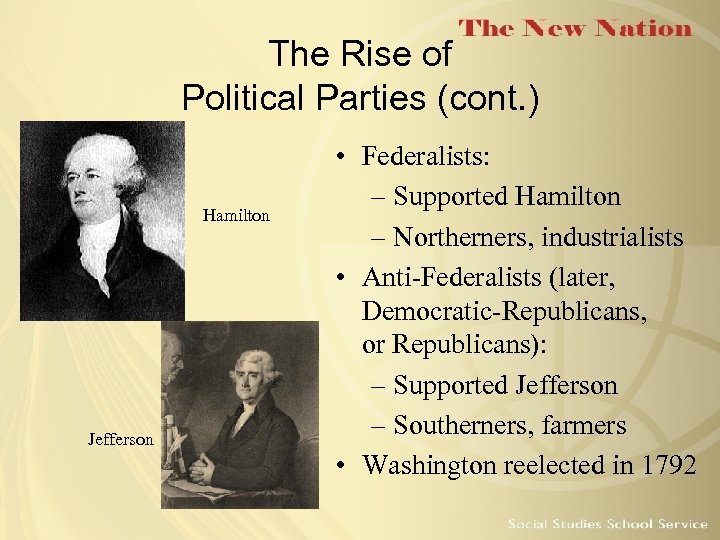 The Rise of Political Parties (cont. ) Hamilton Jefferson • Federalists: – Supported Hamilton
