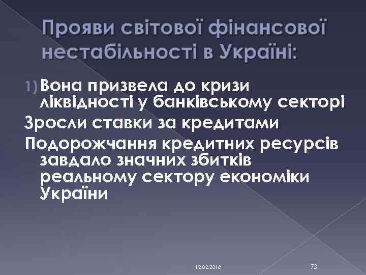 Прояви світової фінансової нестабільності в Україні: 1) Вона призвела до кризи ліквідності у банківському