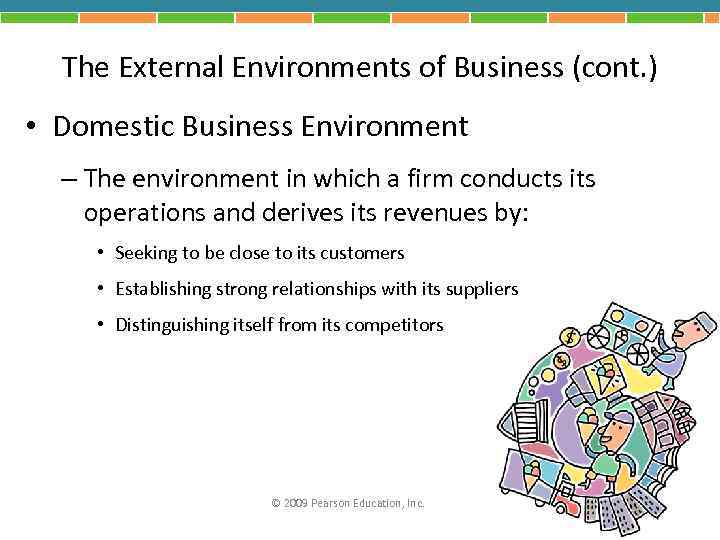 The External Environments of Business (cont. ) • Domestic Business Environment – The environment