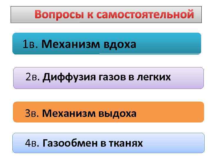 Вопросы к самостоятельной 1 в. Механизм вдоха 2 в. Диффузия газов в легких 3