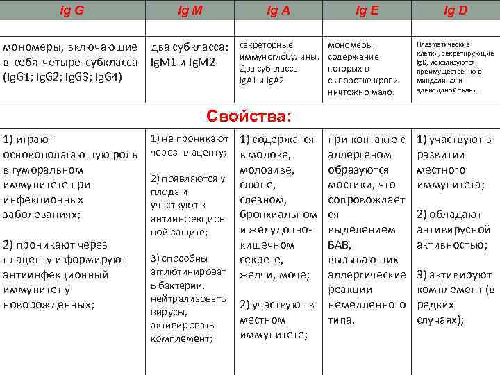 Ig G Ig M Ig A мономеры, включающие два субкласса: в себя четыре субкласса