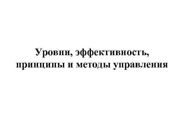 Уровни, эффективность, принципы и методы управления 