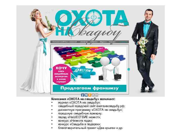 Компания «ОХОТА на свадьбу» включает: • журнал «ОХОТА на свадьбу» ; • свадебный городской