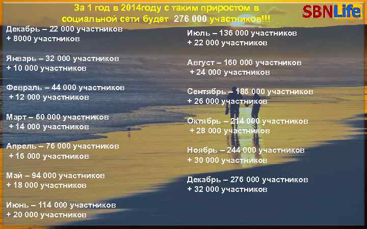 За 1 год в 2014 году с таким приростом в социальной сети будет 276