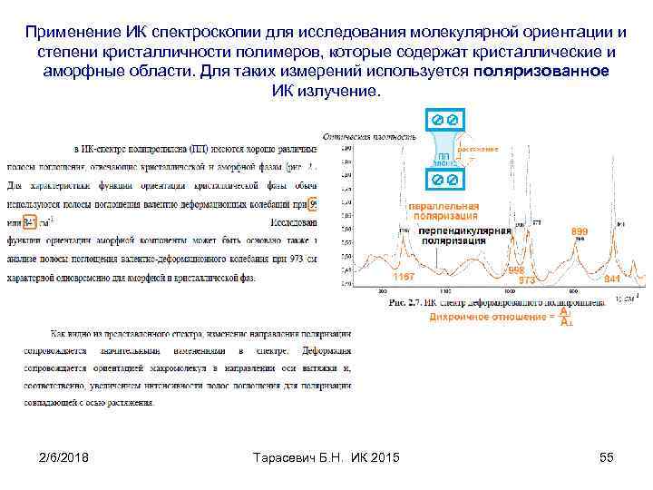 Применение ИК спектроскопии для исследования молекулярной ориентации и степени кристалличности полимеров, которые содержат кристаллические