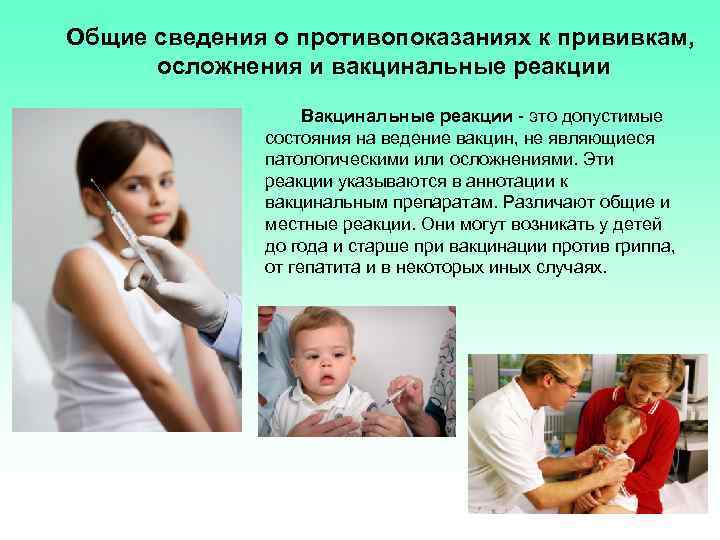 Общие сведения о противопоказаниях к прививкам, осложнения и вакцинальные реакции Вакцинальные реакции - это