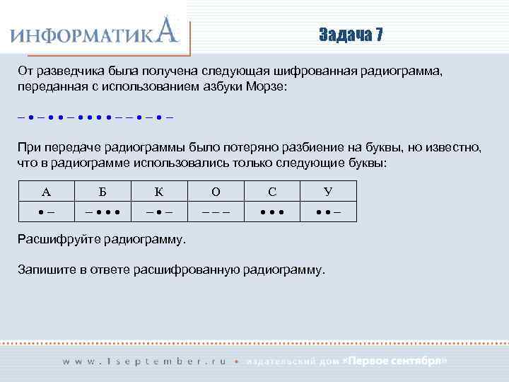 При передаче радиограммы было получено. От разведчика была получена следующая шифрованная радиограмма. При передаче радиограммы было потеряно разбиение на буквы. Следующая шифрованная радиограмма переданная с использованием. От разведчика была получена.