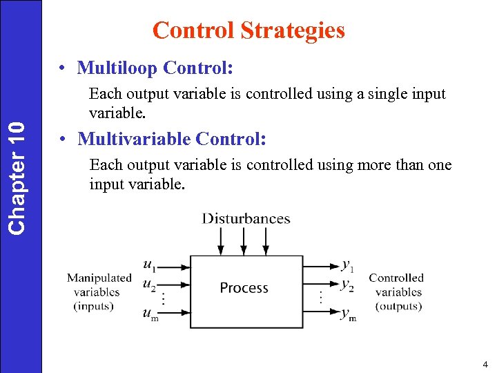 Control Strategies Chapter 10 • Multiloop Control: Each output variable is controlled using a