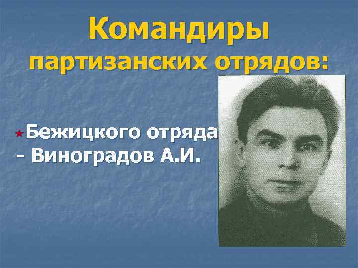 Командиры партизанских отрядов: «Бежицкого отряда - Виноградов А. И. 