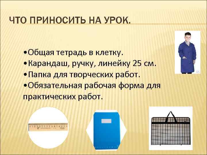 ЧТО ПРИНОСИТЬ НА УРОК. • Общая тетрадь в клетку. • Карандаш, ручку, линейку 25