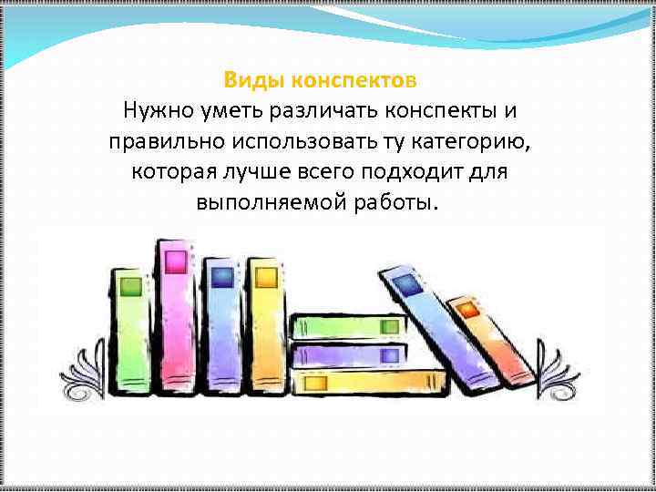 Виды конспектов Нужно уметь различать конспекты и правильно использовать ту категорию, которая лучше всего