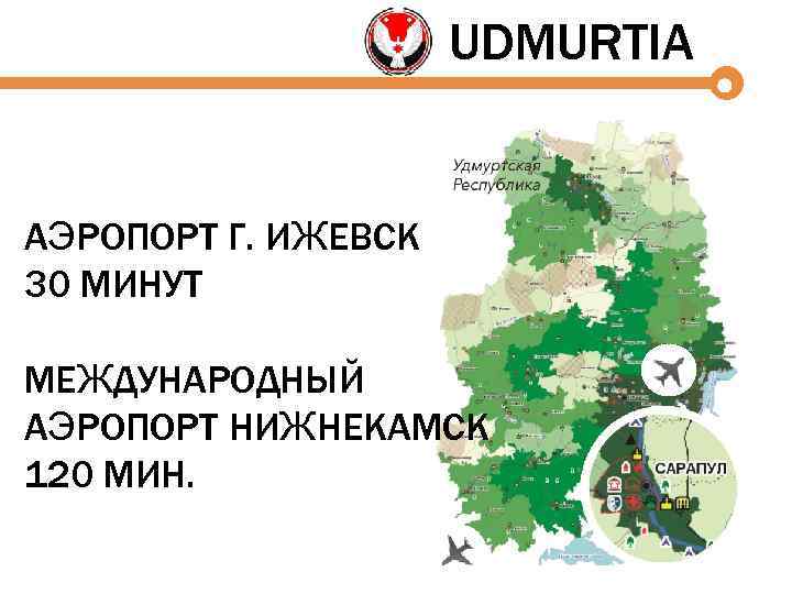 UDMURTIA АЭРОПОРТ Г. ИЖЕВСК 30 МИНУТ МЕЖДУНАРОДНЫЙ АЭРОПОРТ НИЖНЕКАМСК 120 МИН. 