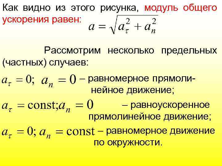 Как видно из этого рисунка, модуль общего ускорения равен: Рассмотрим несколько предельных (частных) случаев: