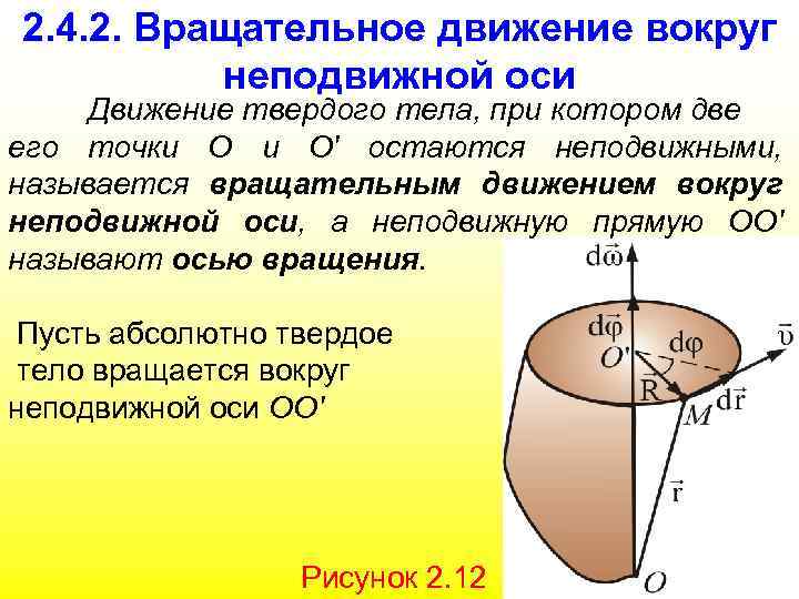 2. 4. 2. Вращательное движение вокруг неподвижной оси Движение твердого тела, при котором две