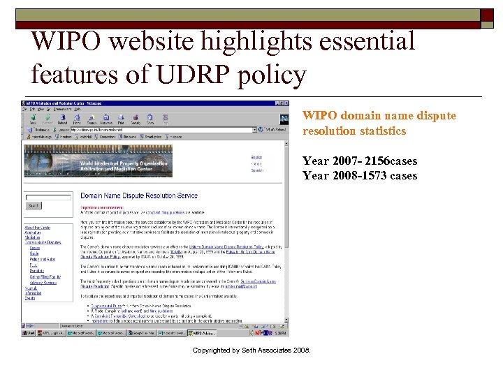 WIPO website highlights essential features of UDRP policy WIPO domain name dispute resolution statistics