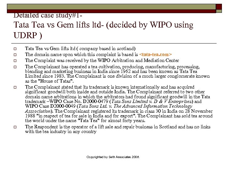 Detailed case study#1 - Tata Tea vs Gem lifts ltd- (decided by WIPO using