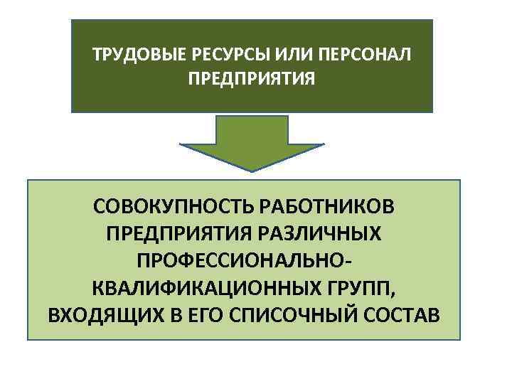 ТРУДОВЫЕ РЕСУРСЫ ИЛИ ПЕРСОНАЛ ПРЕДПРИЯТИЯ СОВОКУПНОСТЬ РАБОТНИКОВ ПРЕДПРИЯТИЯ РАЗЛИЧНЫХ ПРОФЕССИОНАЛЬНОКВАЛИФИКАЦИОННЫХ ГРУПП, ВХОДЯЩИХ В ЕГО