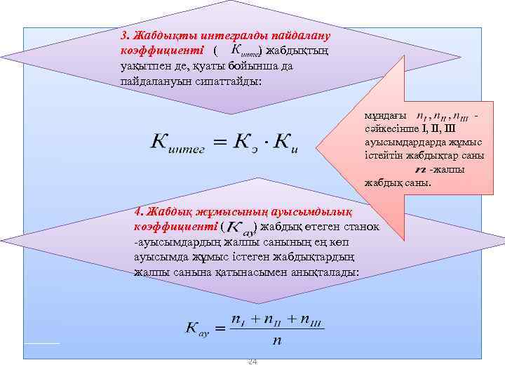 3. Жабдықты интегралды пайдалану коэффициенті ( ) жабдықтың уақытпен де, қуаты бойынша да пайдалануын