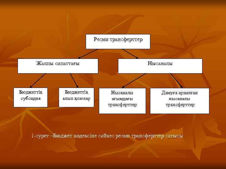 Ресми трансферттер Жалпы сипаттағы Бюджеттік субсидия Бюджеттік алып қоюлар Нысаналы ағымдағы трансферттер Дамуға арналған