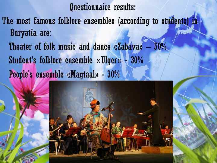 Questionnaire results: The most famous folklore ensembles (according to students) in Buryatia are: Theater