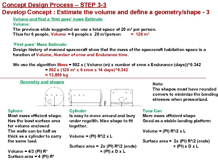 Concept Design Process – STEP 3 -3 Develop Concept : Estimate the volume and