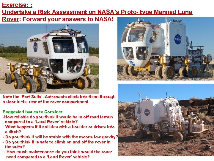 Exercise: : Undertake a Risk Assessment on NASA’s Proto- type Manned Luna Rover: Forward