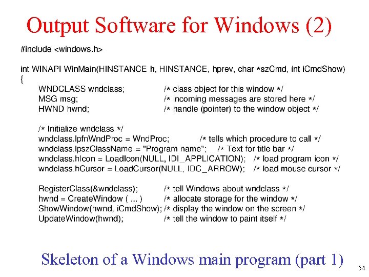 Output Software for Windows (2) Skeleton of a Windows main program (part 1) 54