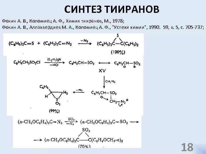 СИНТЕЗ ТИИРАНОВ Фокин А. В. , Коломиец А. Ф. , Химия тииранов, М. ,