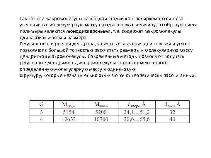 Так как все макромолекулы на каждой стадии контролируемого синтеза увеличивают молекулярную массу на одинаковую