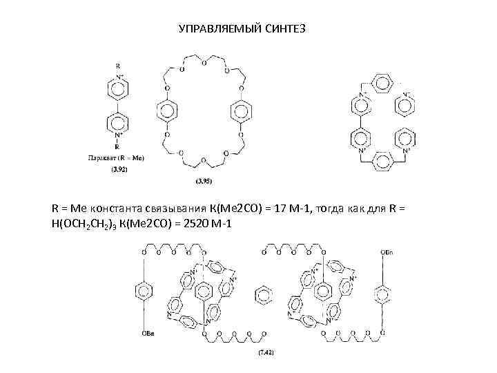 УПРАВЛЯЕМЫЙ СИНТЕЗ R = Me константа связывания К(Ме 2 СО) = 17 М-1, тогда