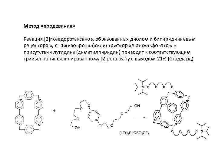 Метод «продевания» Реакция [2]псевдоротаксанов, образованных диолом и бипиридиниевым рецептором, с три(изопропил)силилтрифторметансульфонатом в присутствии лутидина