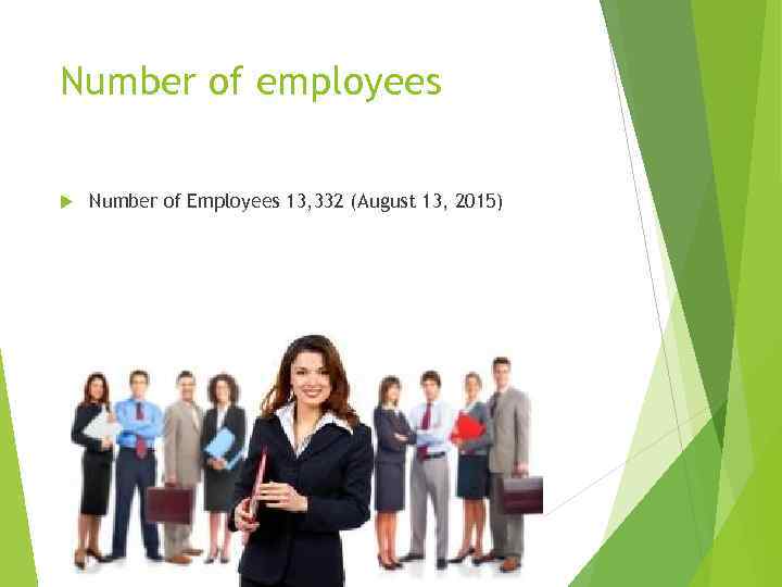 Number of employees Number of Employees 13, 332 (August 13, 2015) 