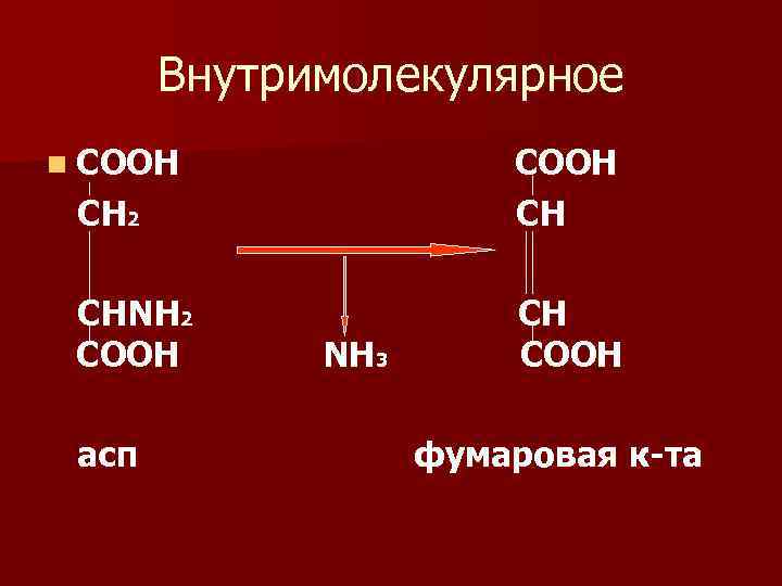 Внутримолекулярное n СООН СН 2 СООН СН СНNH 2 CООH СН СООН асп Ν