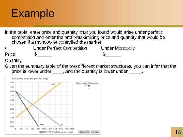 Example In the table, enter price and quantity that you found would arise under