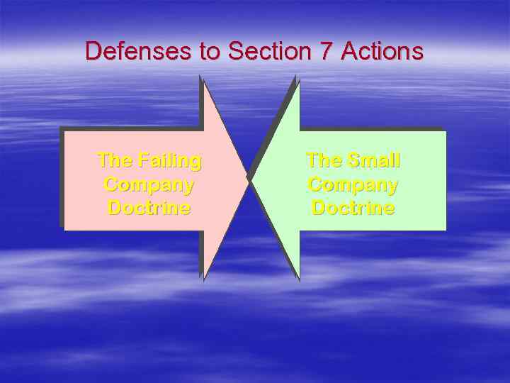 Defenses to Section 7 Actions The Failing Company Doctrine The Small Company Doctrine 