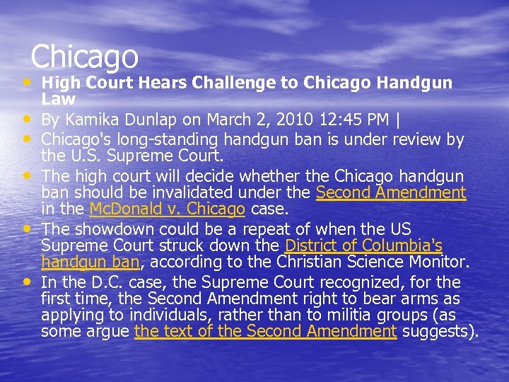 Chicago • High Court Hears Challenge to Chicago Handgun • • • Law By