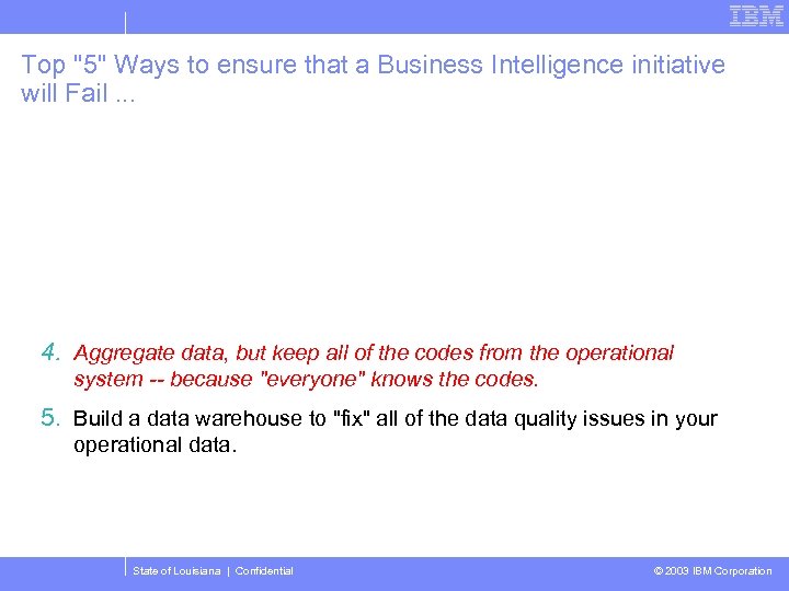 Top "5" Ways to ensure that a Business Intelligence initiative will Fail. . .